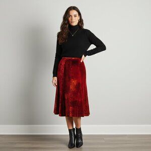 Vintage SEARLE Silk Blend Velvet Skirt Blood Orange Variegated Whimsigoth Size 2